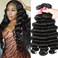 Nadula Brazilian Loose Deep Wave Hair 3 Bundles Human Hair, Unprocessed Virgin Loose Deep Hair Weave Extension Natural Color (16 18 20)