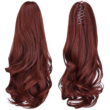 ponytail extension,16" claw clip hair extensions ponytail short curly hair ponytail Extension Natural Looking Synthetic Hairpiece for Women Auburn