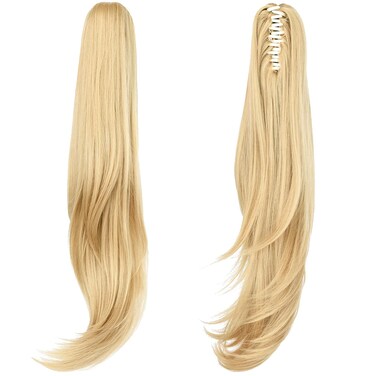 ponytail extension,24" claw clip hair extensions ponytail Long straight Hair Extension Natural Looking Synthetic Hairpiece for Women Medium Blonde