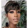 Short Bob Wigs for Black Women Human Hair Wig Ombre Pixie Cut Wig with Bangs Layered Glueless Wig Full None Lace Machine Made Wig 1B/33 Color 130% Density