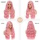 Pink Wig - Long Pink Wavy Wigs for Women Middle Part Pastel Pink 26 inch Natural Curly Synthetic Heat Resistant Fiber Daily Party Use, (wig-0025-Pink)