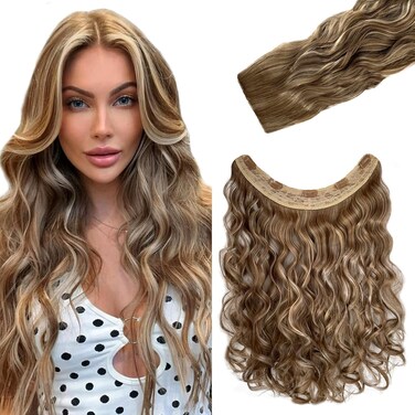 Clip in Hair Extensions,Ash Brown to Bleach Blonde Clip ins,One Piece Double Weft Invisible Hair Extensions,Long Wavy Curly Remy Synthetic Hair 22 Inch 180G