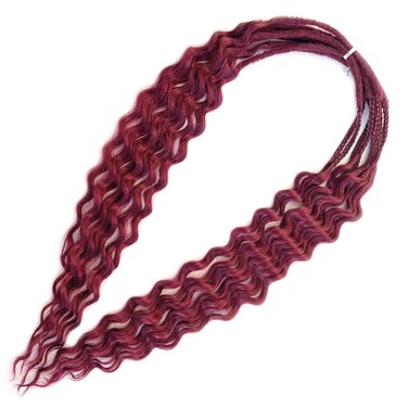 Curly Dreads with Box Braid Boho Style Dreads Synthetic Double Ended Dreadlock Extensions 26inches 10 Strands Thin Soft DE Dreadlock Extensions (Burgundy Red)