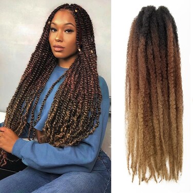 Marley Hair 24 Inch Marley Twist Hair Afro Twist Marley Braiding Hair for Faux Locs Crochet Hair Synthetic Hair Extensions(8Packs,1B/30/27, 24inch)