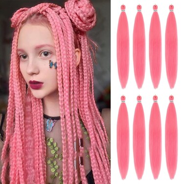 Pre Stretched Braiding Hair 30 Inch 8 Packs Professional Soft Yaki braiding Hair For Braids Hot Water Setting Synthetic Crochet Hair Extensions (30 Inch (Pack of 8), Pink)
