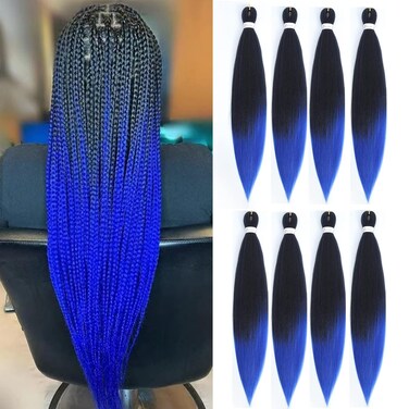 Pre Stretched Braiding Hair 26 Inch 8 Packs Professional Soft Yaki braiding Hair For Braids Hot Water Setting Synthetic Crochet Hair Extensions (26 Inch (Pack of 8), 1B/Blue)