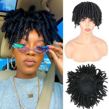 Curly Hair Toppers with Clips in Dreadlock Hair Topper Wig Toupee for Black Women with Thinning Hair Short Dreads Half Topper Wigs Clip in Synthetic Wiglets and Hairpieces for Women Short Hair