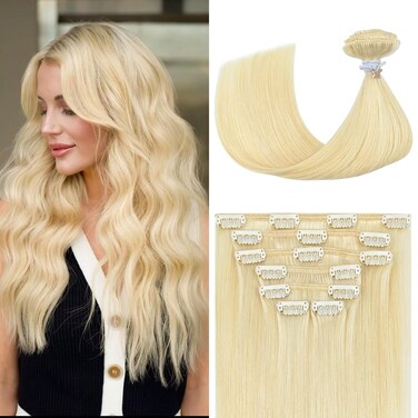 Aison Platinum Blonde Clip in Hair Extensions 70G 100% Remy Human Hair Clip in Extensions Straight Real Human Hair 7pcs 16clips One Pack (12 Inch #60)