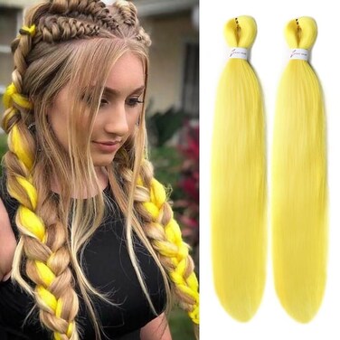 Pre Stretched Braiding Hair,26 Inch 2 Packs Yellow Braiding Hair, Yaki Texture Prestretched Crochet Braids Hair Professional Synthetic Hair Extension Itch Free Hot Water Setting (2 Packs,Yellow#)