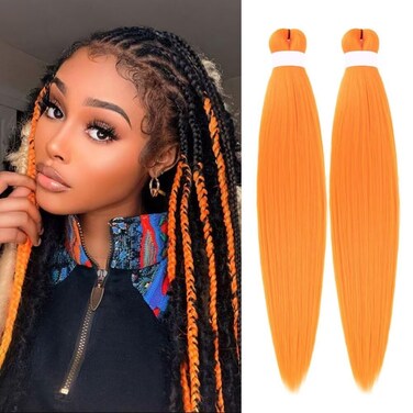 Pre stretched Braiding Hair 26 Inch Orange Braiding Hair Extensions Yaki Braids Hair Hot Water Setting Synthetic Braiding Hair Pre stretched Crochet Hair(26 Inch,2 Packs,Orange#)
