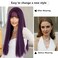 7JHH WIGS Dark Purple Wig With Bang For Women 23in Long Straight Synthetic Wig For Girl Emo Cosplay And Daily Use