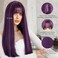 7JHH WIGS Dark Purple Wig With Bang For Women 23in Long Straight Synthetic Wig For Girl Emo Cosplay And Daily Use