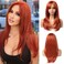 Copper red Wig with Bangs 22 Inch Centre Parting Long Straight Layered Wig for Women Natural Looking Heat Resistant Synthetic hair Wigs for Daily Party Use(Copper red)