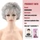 RENERSHOW Short Grey Curly Wigs for White Women Sliver Gray Synthetic Wig with Bangs Full Puffy Curly Grey Short Wig