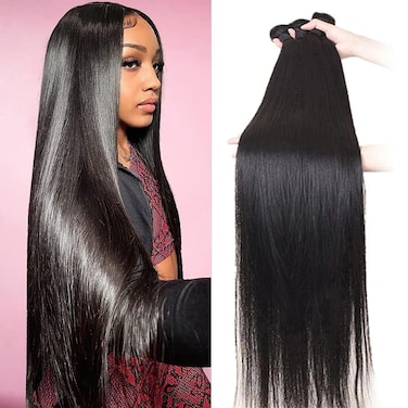 Straight Bundles Human Hair 24 26 28 inch Brazilian Natural Color Unprocessed Straight Hair Bundles Extensions Double Weft Brazilian Virgin Remy Black Hair Bundles