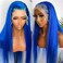 Blue Color Long Straight Hair Synthetic Lace Front Wigs for Fashion Women Royal Blue Lace Front Wigs with Baby Hair Heat Resistant Fiber Hair Wig Natural Hairline