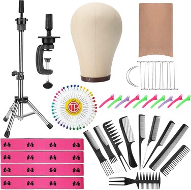 Yahenda 23 Inch Wig Cork Canvas Block Head with Mannequin Tripod Head Stand Wig Holder Stand with Pins Wigs Making Kit and Supplies Accessories for Cosplay Making Wigs Styling Display (White)