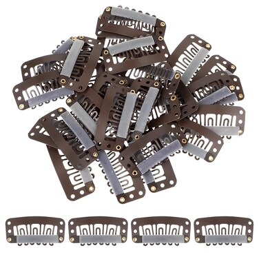 30 Pcs Wig Clips for Hair Extensions - 6-Teeth No-Sew U-Shape Snap Combs to Secure Wigs and Extensions (Brown)