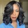 Quick Wig Short Body Wave Wig Glueless Short Wavy Bob Wigs Side Part Loose Wave Wigs for Women Shoulder Length Curly Synthetic Wig Lace Part Hair Wig (Natural Black)