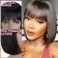 QUEEN VIRGIN REMY QVR Short Bob Wig Human Hair with Bangs 8 Inch 180% Density Straight Bob Wig with Bang Machine Made None Lace Front Wigs for Black Women Wear and Go Natural Black Color