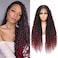 Bohemian Braided Wigs Boho Box Braid Wigs Knotless Goddess Locs Wigs with Curly Ends Double Full Lace Square Synthetic Burgundy Red Braided Wigs with Baby Hair for Woman (36 Inch,1B/BUG)