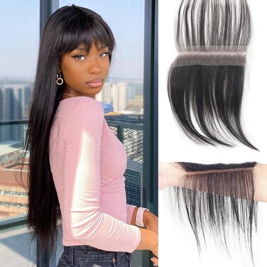 HD Transparent Lace Bangs with Baby Hairline &ndash; 6x1 Invisible Swiss Lace Replacement Hairpiece, 100% Remy Human Hair, Natural Color