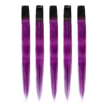 Winsky 100% Real Human Hair - Hairpiece for Women Clip on 5 Pieces/set (18 Inch,1B-Purple)