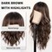 AISI HAIR Long Brown Wig with Bangs Brown with blonde Highlights Wig for Women Synthetic Hair for Daily Party Use