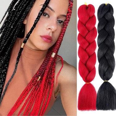 MDRTIRIM Solid Color Braiding Hair Synthetic Jumbo Red Black Pre-Stretched Extensions Resistant Fiber High Temperature Synthetic Afro Twist Crochet Hair for Women Girls