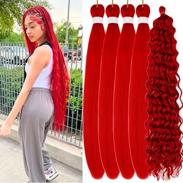 Braiding Hair Pre stretched Boho Hair for Braiding Curly Red Ez Braid Colored Hair Extensions Synthetic Braids