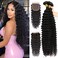 Human Hair Bundles with Closure (24 26 28+22，Free Part) Deep Wave Bundles with Lace Closure Brazilian Human Hair Weave Bundles with Closure Virgin Hair Weft 150% Density Natural Color