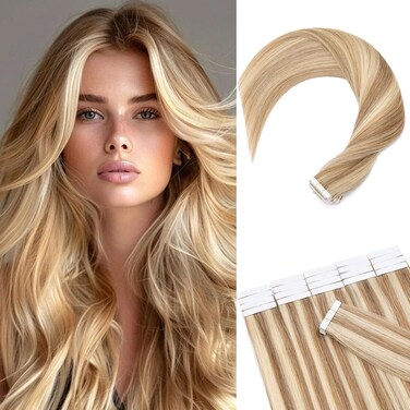 Rich Choices Tape in Hair Extensions Human Hair 20pcs 30g Balayage Golden Brown Highlighted Bleach Blonde 100% Remy Hair Extensions Real Human Hair Seamless Straight Tape in Hair of 20 inch #12P613