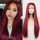RDY Wine Red Wig Long Silky Straight Burgundy Synthetic Lace Front Wig for Women Cosplay Wig with Pastel Heat Friendly Fiber Glueless Wig Half Hand Tied Frontal Lace Wigs with Natural Hairline 20 Inch
