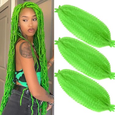 3Packs Green Pre Separated Springy Afro Twist Hair 18 Inch Marley Twist Braiding Hair for Black Women Wrapping Hair for Soft Locs(18Inch,Green#)