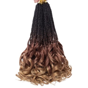 10 Inch French Curl Crochet Braids 9 Packs Goddess Box Braids Crochet Hair Pre Looped Ombre Brown Honey Blonde Synthetic Bouncy French Curly Braiding Hair for Women