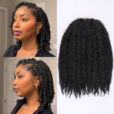 10 Inch Marley Twist Braiding Hair 8 Packs Marley Hair Crochet Braids Black Springy Afro Kinky Twist Crochet Hair for Crochet Faux Locs Synthetic Braiding Hair Extension for Women 1B#
