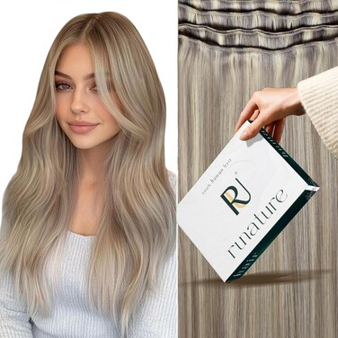 RUNATURE Weft Hair Extensions Human Hair Grey Blonde Highlight Platinum Blonde Sew in Weft Hair Extensions Remy Blonde Hair Weft Extensions Human Hair 12 Inch 70g