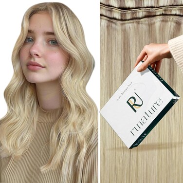 RUNATURE Weft Human Hair Extensions Balayage Blonde Straight Weft Hair Extensions Ombre Ash Blonde Fading to Light Blonde with Platinum Blonde Sew in Hair Weft Extensions Soft Hairpiece 16 Inch 100g