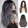 Sallcks Womens Ombre Grey Wig Long Curly Wavy Black Grey Middle Part Synthetic Wig Halloween Cosplay Costume Wig