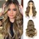 SAPPHIREWIGS Highlight Brown Wig 13x4 Synthetic Lace Front Wigs Natural Wavy for Women Pre Plucked Heat Resistant Fiber for Daily Party Use 20 Inch