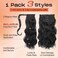 SEIKEA Black Half Up Half Down Ponytail Extension Set, 4PCS 16" Long Wavy Clip in Hair Extensions 3 Style in 1 Tangle-Resistant Natural Soft Thick Fake Wrap Around Ponytail Synthetic Hairpiece