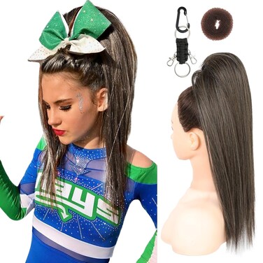 SEIKEA Cheer Ponytail Hair Piece, 16" Espresso Straight Cheerleader Hairpiece Ponytail Extension for Cheerleader Competition, Dance