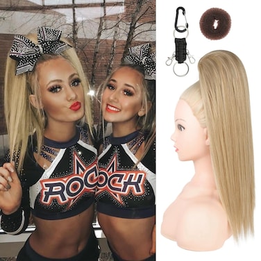 SEIKEA Cheer Ponytail Hair Piece, 16" Straight Cheerleader Hairpiece Ponytail Extension for Cheerleader Competition, Dance, Medium Blonde