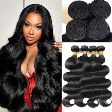 12A Human Hair Bundles 22 24 26 28 Inch Body Wave Bundles Human Hair 100% Unprocessed Brazilian Virgin Weave Bundles 4 Bundles Real Natural Black Wavy Human Hair Extensions 1B Bundles for Women