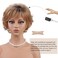SEVENCOLORS Short Blonde Curly Wigs for White Women Ombre Blonde Pixie Cut Wig Natural Wavy Short Synthetic Hair Wigs with Bangs