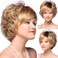 SEVENCOLORS Short Blonde Curly Wigs for White Women Ombre Blonde Pixie Cut Wig Natural Wavy Short Synthetic Hair Wigs with Bangs