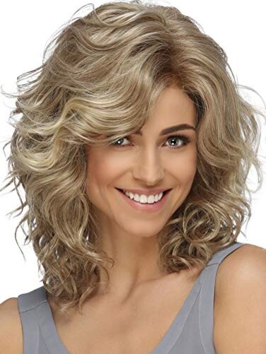 SEVENCOLORS Medium Length Blonde Curly Wigs for White Women Short Layered Wavy Bob Wigs Synthetic Hair Blond Wigs for Daily Party Cosplay