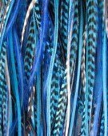 True Blue Remix 6"-12" Feathers for Hair Extension Includes 2 Silicon Micro Beads.