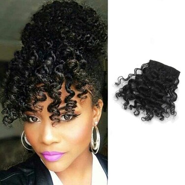 Shinon Kinky Curly Bangs Human Hair Clip in Bangs Hair Extension Real 12 A Curly Hair Bangs Clip for fashion black Women