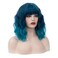Women's Blue Ombre Wig Short Curly Wavy Wig Shoulder Length Flat Bangs Wig For Women Girl Cosplay Party Halloween Wig Cap Included (Blue Ombre)
